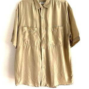 Vintage Summa Silk Shirt Men's Size M Beige Button Front Resortwear Vacation